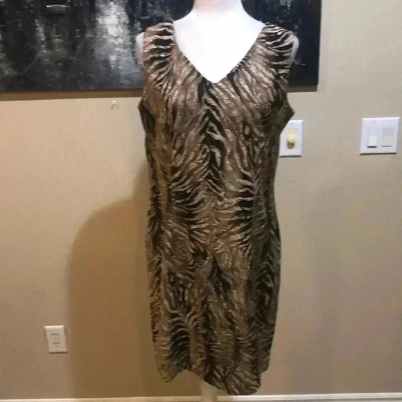 John Robert’s Abstract V-Neck Animal Print Design Midi Dress w/Zipper Back-12 - Picture 1 of 8